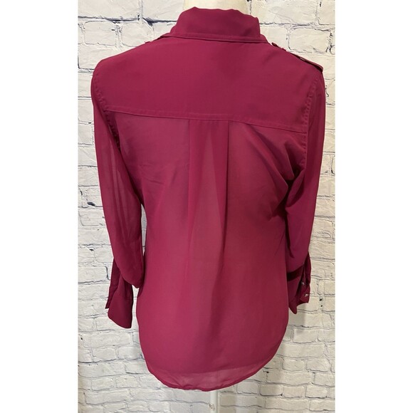 Guess Pink Button Down Roll Tab Long Sleeve Sheer Blouse Top Size Small - Picture 4 of 7